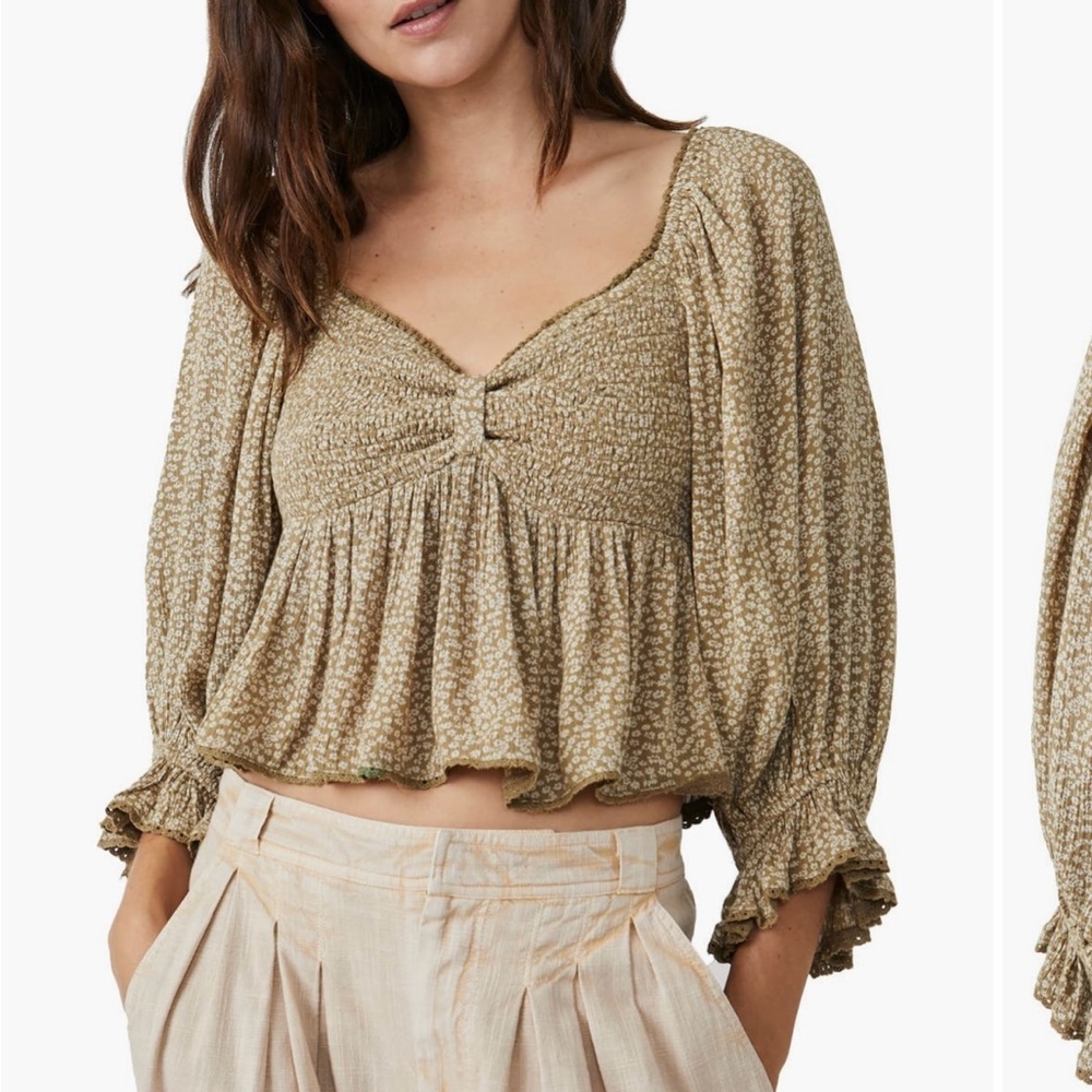 Free People Brittnee Printed Smoked Poplin